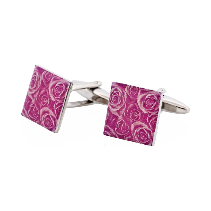 Purple Floral Print Enamel Cufflinks