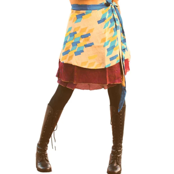 Sari Silk Wrap Skirt- Short