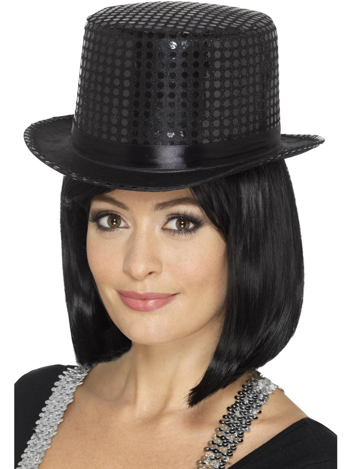 Sequin Top Hat, Black