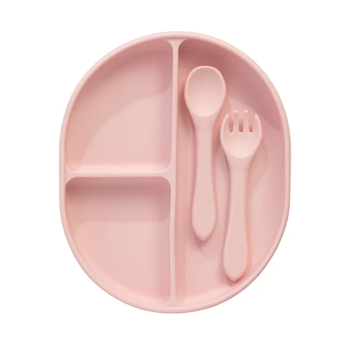 Silicone Suction Plate Feeding Set - Light Pink