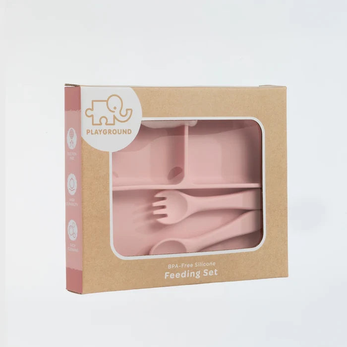 Silicone Suction Plate Feeding Set - Light Pink