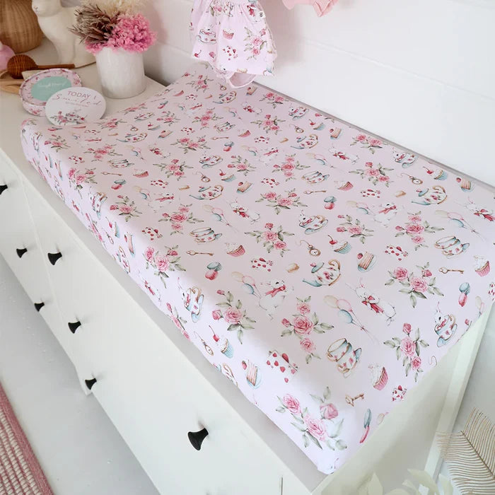 Snuggle Hunny Bassinet Sheet & Change Pad Cover - Alice’s Tea Party