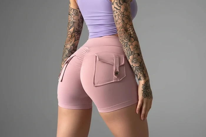 The Essence High-Waisted Yoga Shorts with Pockets - Pink XL