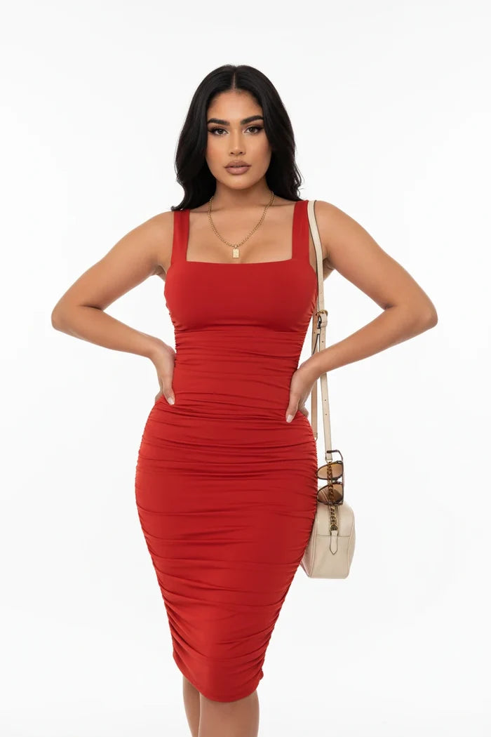 The Seasonal Elegance Slim-Fit Pleated Dress