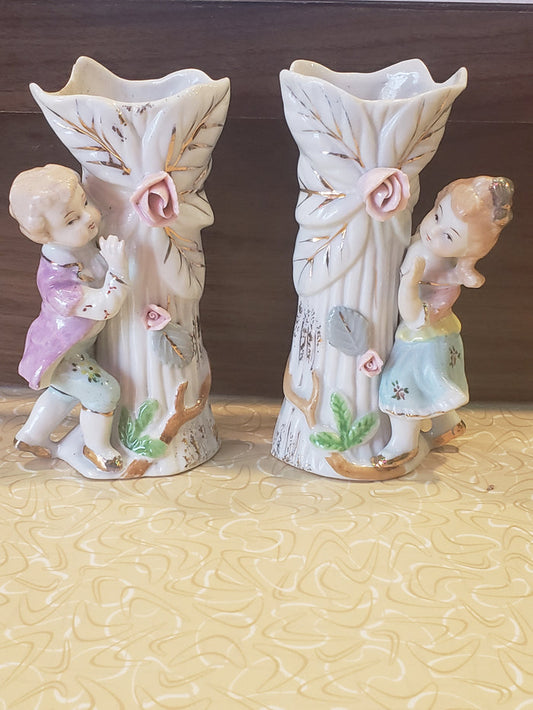 UCAGCO 1950s porcelain children bisque vase set